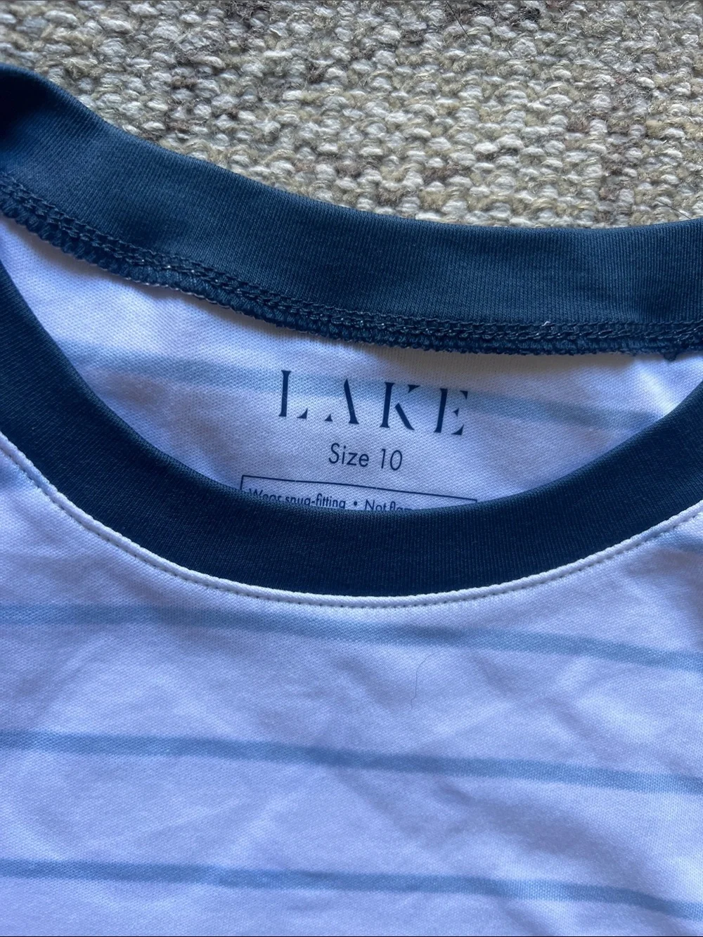 Kids Light Blue & White Striped Short Pajama Set with Navy Trim